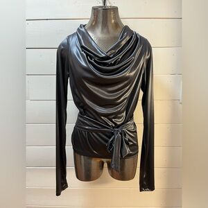 SARAH PACINI – Black Draped Top Size S (no tag, refer to measurements)